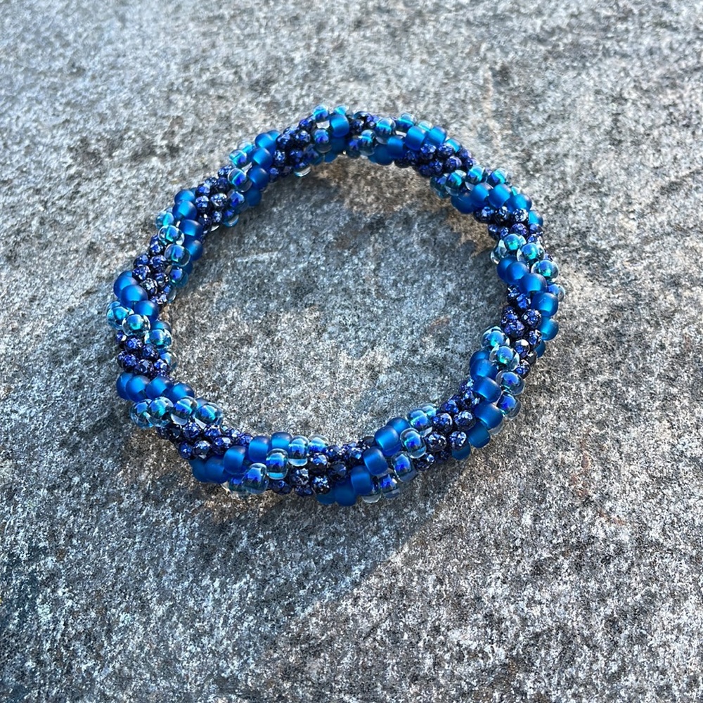 Blue twist crocheted bracelet